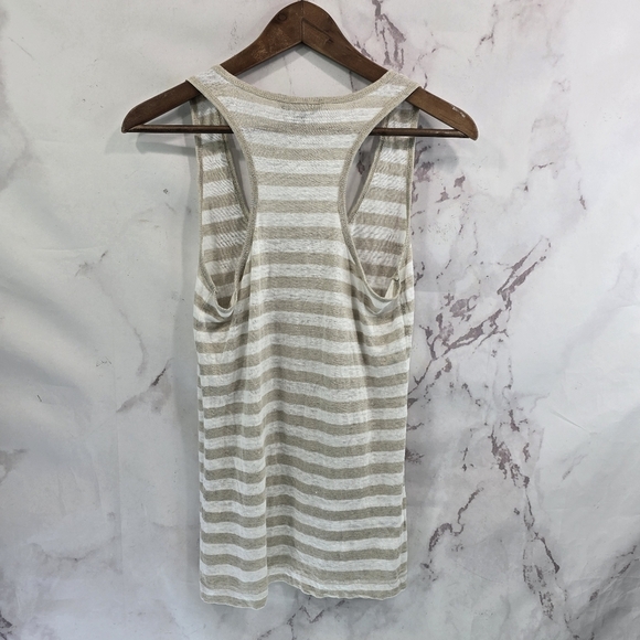 Tommy Bahama Top Womens XS Linen Tank Tan Brown White Striped Racerback - Picture 5 of 9